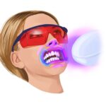 illustration of a woman whitening her teeth